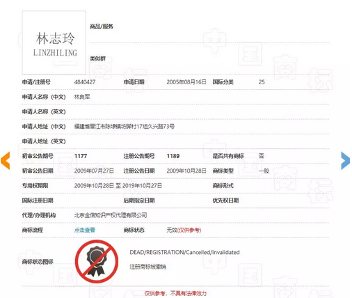 真假“林志玲”商標之戰:山寨“林志玲”恐不保5